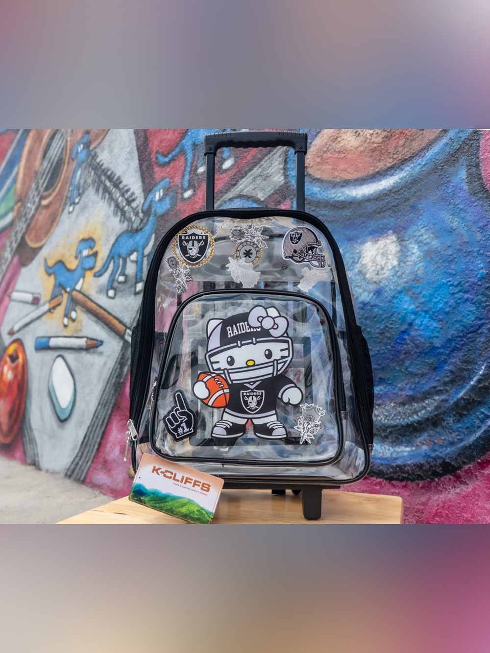 KAWAII RAIDERS Football Clear Rolling Backpack 17” - Black